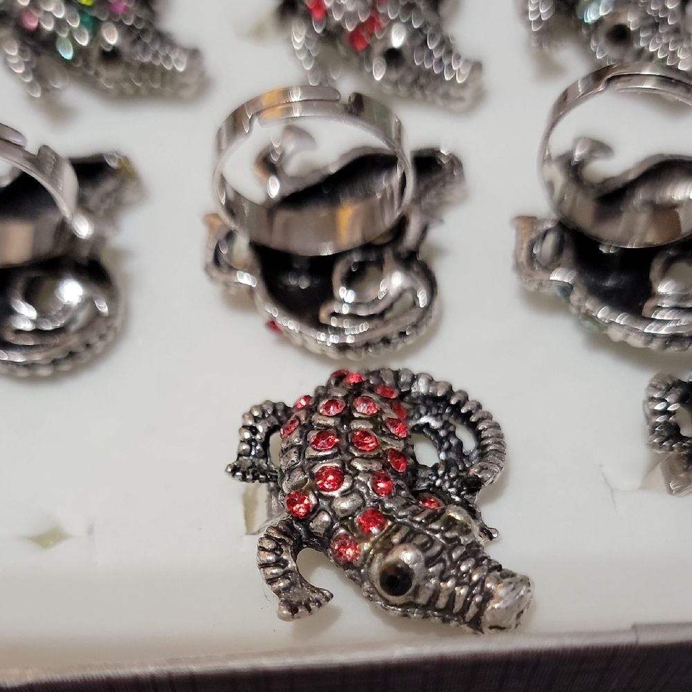 Silver and Multicolor Rhinestone Alligator Adjustable Rings - Picture 4 of 6